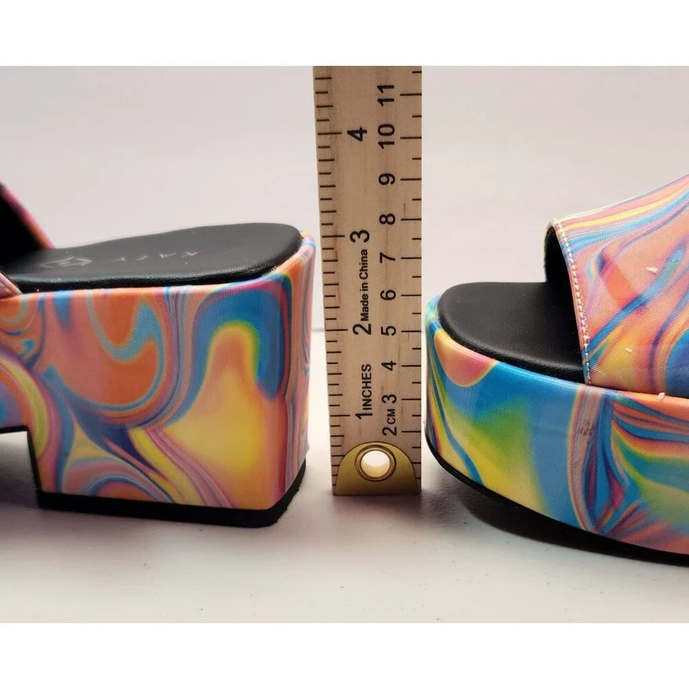 Funky Psychedelic Multicolor Platform Slides By Katy Perry The Busy Bee Sz 6.5M